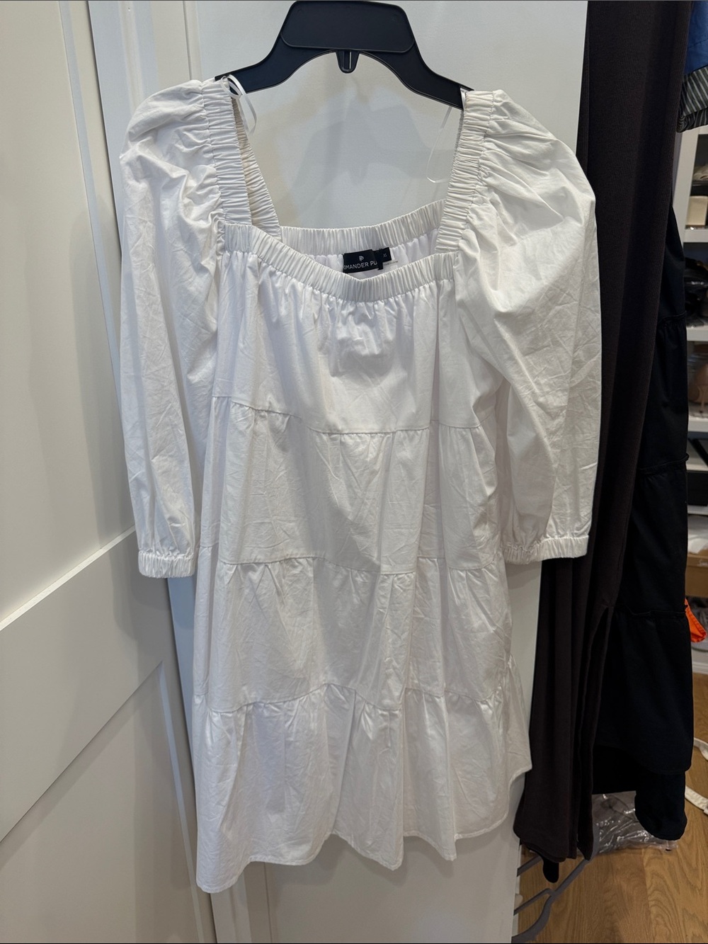 White Puff-Sleeve Square Neck Women's Mini Dress